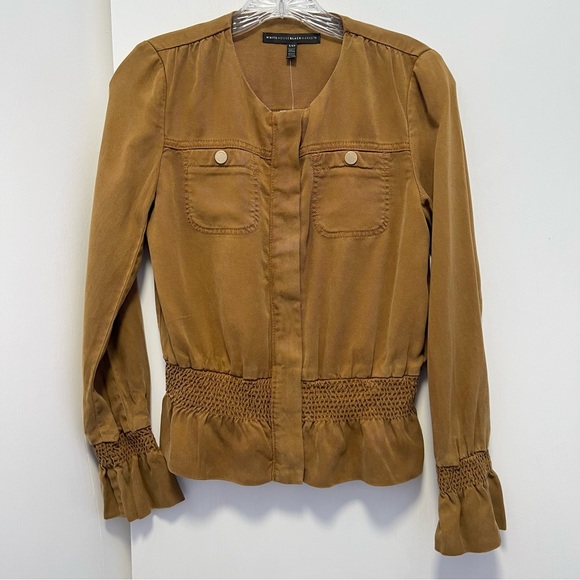 WHBM Smocked peplum soft feminine jacket in bronze brown - XXS - Picture 4 of 7